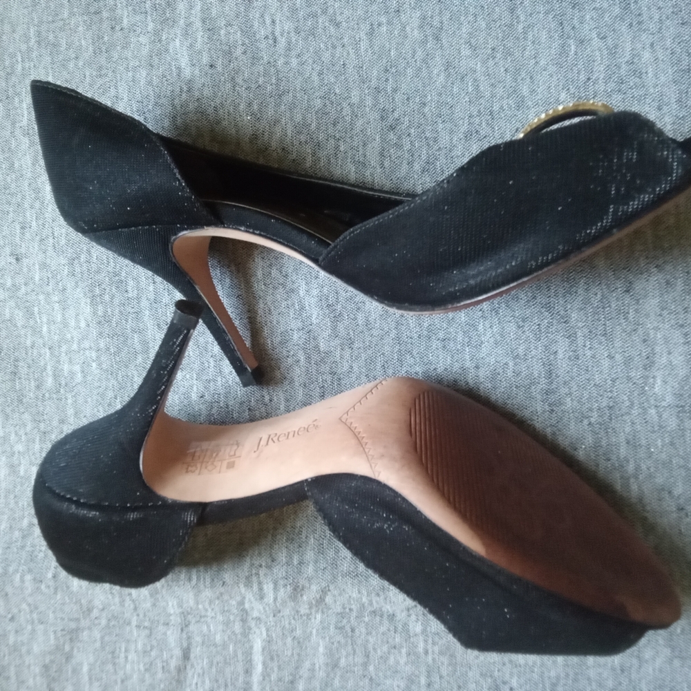 J Renee Black Glitter Peep toe Pump Size 9M - Picture 3 of 4